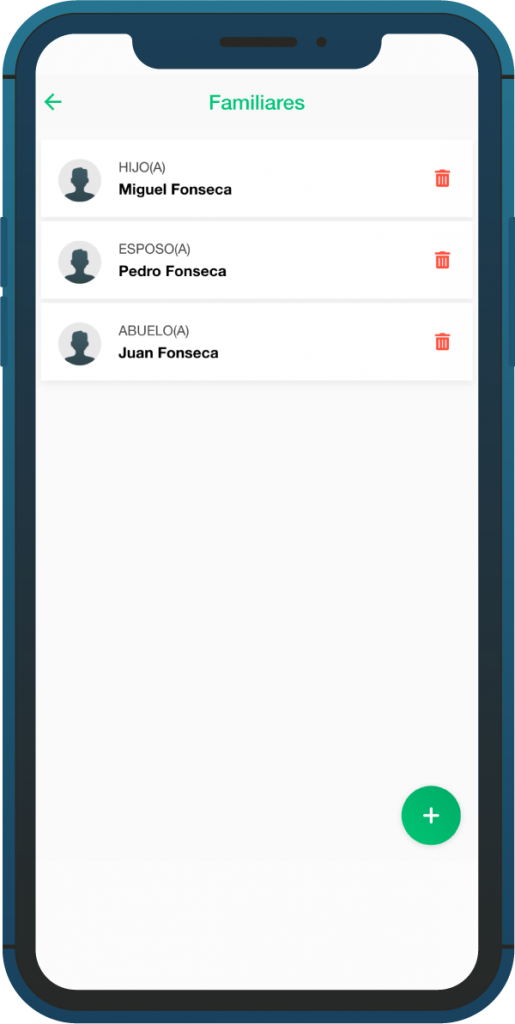 App expediente medico digital - Registro de familiares